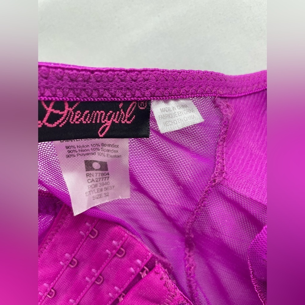 Dreamgirl Fuchsia Black Embroidery Corset Bustier Lingerie Underwire Top Sz 32 - Picture 6 of 7